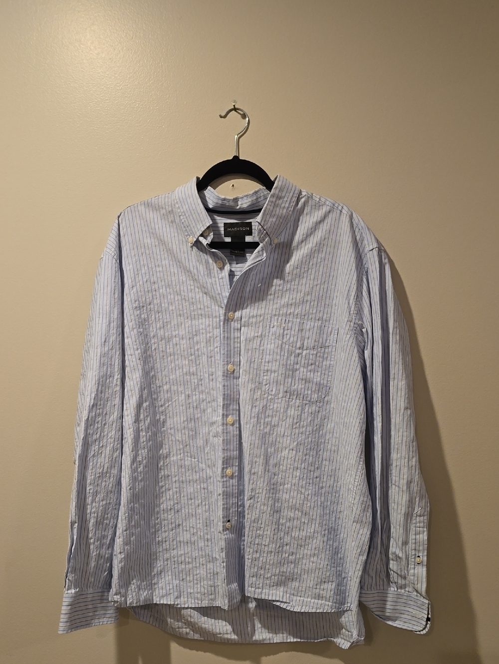 Madison Light Blue & White Striped Button-Down Shirt